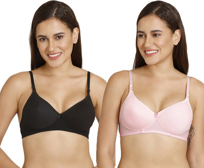 Silly Joy Pack of 2 Soft Cotton Full Coverage T-Shirt Padded Bra (Black, Pink) Women Everyday Heavily Padded Bra(Black, Pink)