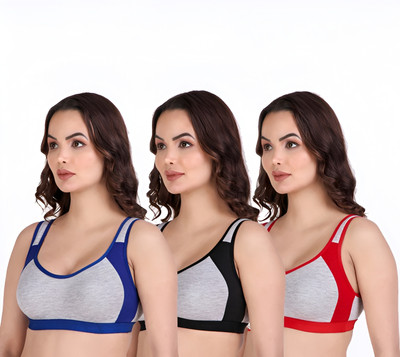 ASHMIRAS Combo of 3 Women Sports Non Padded Bra(Multicolor)