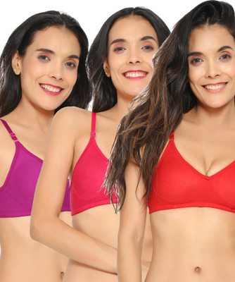 Aimly Aimly Women's Cotton Non-Padded Non-Wired Bra Red Rani Purple 36 Pack of 3 Women Everyday Non Padded Bra(Red)