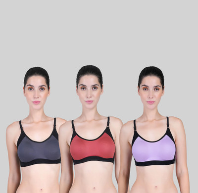 CURVZEX ANAYA Women Sports Non Padded Bra(Purple, Grey, Orange)