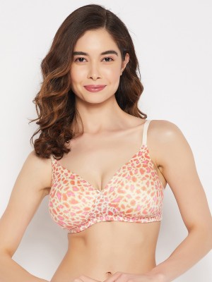 Clovia Padded Non-Wired Full Cup Animal Print T-shirt Bra in Cream Colour Women T-Shirt Lightly Padded Bra(Beige)