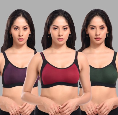 CURVZEX ZAMBIA Women Sports Non Padded Bra(Purple, Red, Dark Green)