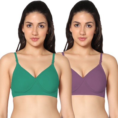 in care Women T-Shirt Non Padded Bra(Green, Purple)