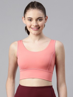 Enamor Dry Fit, Antimicrobial & Removable Pads E117 High-Impact Longline Women Sports Lightly Padded Bra(Pink)