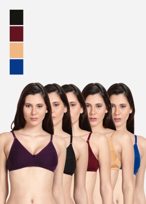 Shyle Shyle Non Padded Seamed Casual Bra-Multicolor(Pack of 5) Women Everyday Non Padded Bra(Black, Maroon, Blue, Beige, Purple)