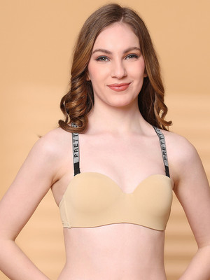 Quttos Quttos Lightly Padded Balconette Bra With Shine Strap for Women & Girls Women Balconette Lightly Padded Bra(Beige)