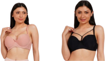 Ksvry Combo Pack of Two Women's Wired Padded Bra Pink and Black Color Women Push-up Lightly Padded Bra(Pink, Black)