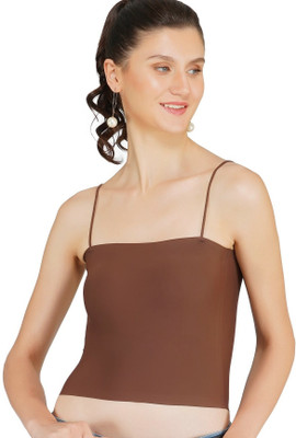 TOMKOT Seamless padded tube noddle straps camisole Women Full Coverage Heavily Padded Bra(Brown)