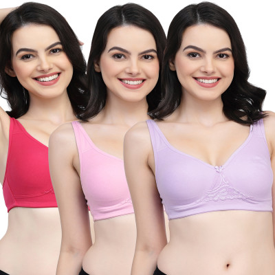 COLLEGE GIRL CG1214 Double Layered Women T-Shirt Non Padded Bra(Purple, Pink, Pink)