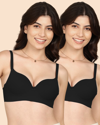 KOMLI Komli Bonded Polyamide Push-Up 3/4 Coverage Maximiser Bra (Level 2 Padding) Women Push-up Heavily Padded Bra(Black)