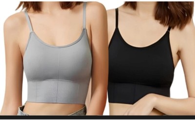 D C H Unique Design Women Sports Lightly Padded Bra(Grey, Black)