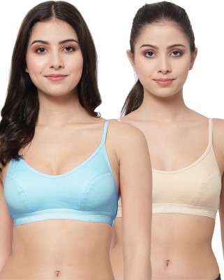 COLLEGE GIRL SB08 Women Sports Non Padded Bra(Blue, Beige)