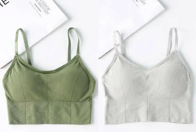 Zorva lifestyle 646 sports bra for women Women Cami Bra Lightly Padded Bra(Green, Grey)