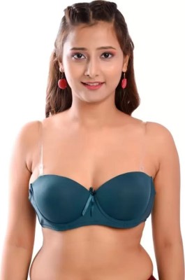 PENEANCE FOR YOU Transparent Strap Backless Pushup Bra Women Push-up Lightly Padded Bra(Dark Green)