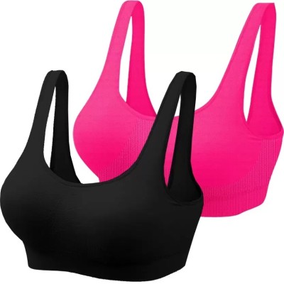 JNK18 Women Sports Non Padded Bra(Black, Pink)