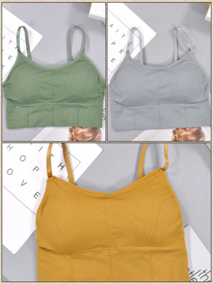 MAHEK CREATIVE Women T-Shirt Lightly Padded Bra(Green, Grey, Yellow)