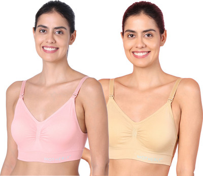 MOTHERLY Breastfeeding Nursing Bras for Women with Removable Pads Women Maternity/Nursing Lightly Padded Bra(Beige, Pink)