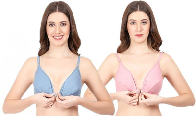 DILSOZ Front Open Cotton Bra Women Everyday Non Padded Bra(Pink)