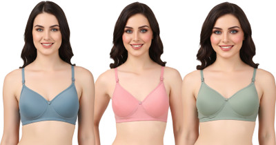 avs collections Women’s Lightly Padded Wire-Free Cotton Bra | Everyday Comfort Fit (Pack of 3) Women Push-up Lightly Padded Bra(Multicolor, Light Green, Light Blue, Pink)