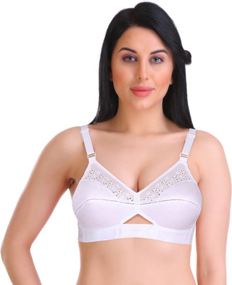 Featherline Pure Cotton Perfect Fitted Embroidered Everyday (Elastic Straps) - Sonnet Women Full Coverage Non Padded Bra(White)