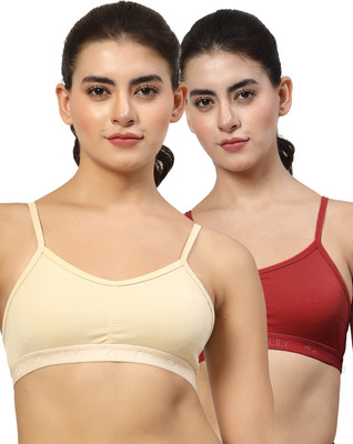 LILY stropSyliaD Women Sports Non Padded Bra(Beige, Maroon)