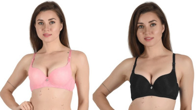 VELOURA Women Push-up Lightly Padded Bra(Black, Pink)
