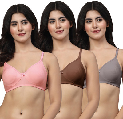 LILY akinos Women T-Shirt Non Padded Bra(Pink, Brown, Grey)