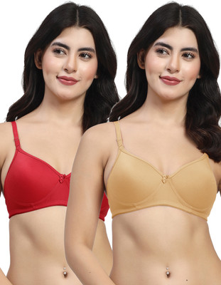 LILY mfruomalg Women T-Shirt Lightly Padded Bra(Brown, Maroon)