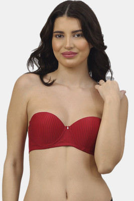 PrettyCat PrettyCat Strapless Pushup Striped Bra. Women Push-up Lightly Padded Bra(Red)