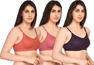 ASHMIRAS Pack of 3 Women Sports Non Padded Bra(Orange, Pink, Purple)