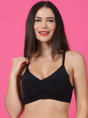 Quttos Quttos Women Lightly Padded Soft Bralette Bra Women Bralette Lightly Padded Bra(Black)