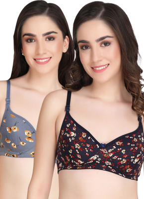 Liigne Printed Padded Bra (Pack Of 2) Women Full Coverage Lightly Padded Bra(Grey, Black)