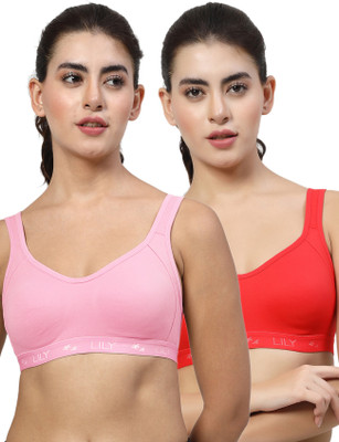 LILY Strops555 Women Sports Non Padded Bra(Pink, Red)