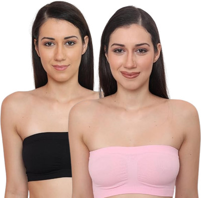 SHRII Stylish Wirefee, Strapless Padded Tube Bra For Women & Girls Women Bandeau/Tube Non Padded Bra(Pink, Black)