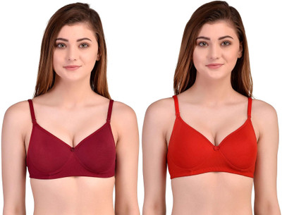 CHILEELIFE Seamless Women Everyday Lightly Padded Bra(Red, Maroon)