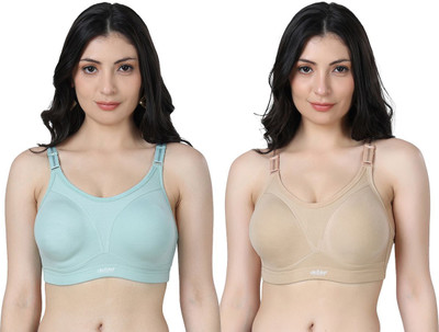 Ladyland Women T-Shirt Non Padded Bra(Green, Beige)