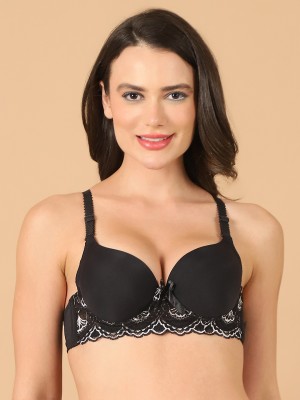 PrettyCat PrettyCat Lightly Padded Underwire Sexy Lace T-Shirt Bra Women T-Shirt Lightly Padded Bra(Black)