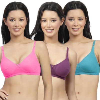 Shyam Sons FLAIR Double Layered 0636 Women T-Shirt Non Padded Bra(Pink, Purple, Green)