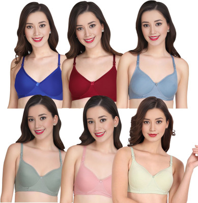 Liigne Women Everyday Padded Bra (Pack Of 6) for T-Shirt Saree Dress Sports Garment Women Full Coverage Lightly Padded Bra(Blue)