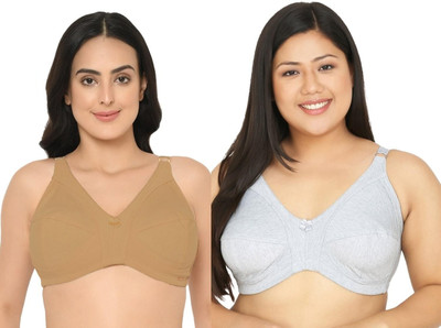 Curvy Love Women Full Coverage Non Padded Non Wired Bra with Adjustable Straps | Pack of 2 Women Everyday Non Padded Bra(Brown, Grey)