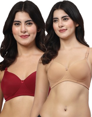 LILY Dapyklis Women T-Shirt Lightly Padded Bra(Maroon, Gold)