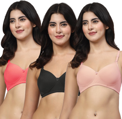 LILY Dapyklis Women T-Shirt Lightly Padded Bra(Pink, Black, Pink)