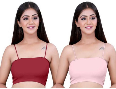 ZORWERN Women Cami Bra Lightly Padded Bra(Maroon, Pink)