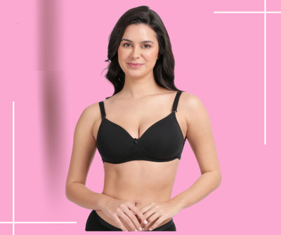 TusyaFashion Women T-Shirt Lightly Padded Bra(Black)
