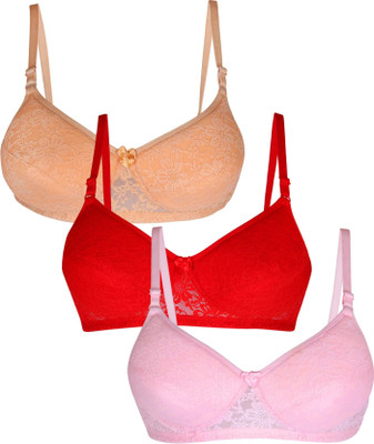 HouseOfCommon Women Full Coverage Heavily Padded Bra(Pink, Red, Gold)