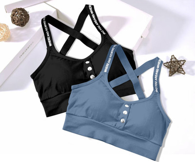 Asgarment cross-blk-blue-02-p02-free Women Sports Lightly Padded Bra(Black, Blue)