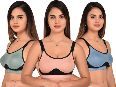 Zivosis Women Sports Non Padded Bra(Light Blue, Light Green, Pink)