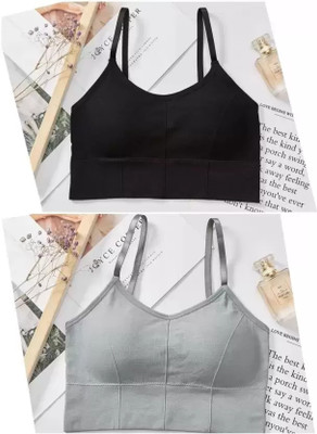 LASSIEGARB Women Bralette Lightly Padded Bra(Black, Grey)