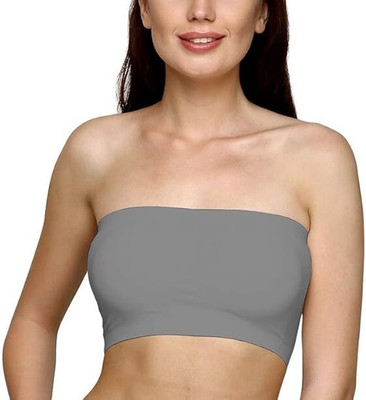 Taabar Women’s Nylon Spandex Tube Bra Non Padded Wire Free Stretchable Bra grey Women Full Coverage Non Padded Bra(Grey)