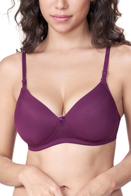 SKDREAMS SKDREAMS Wine Nylon Seamless Full Coverage Women's Pack of 1 T-Shirt Bra Women Full Coverage Lightly Padded Bra(Purple)